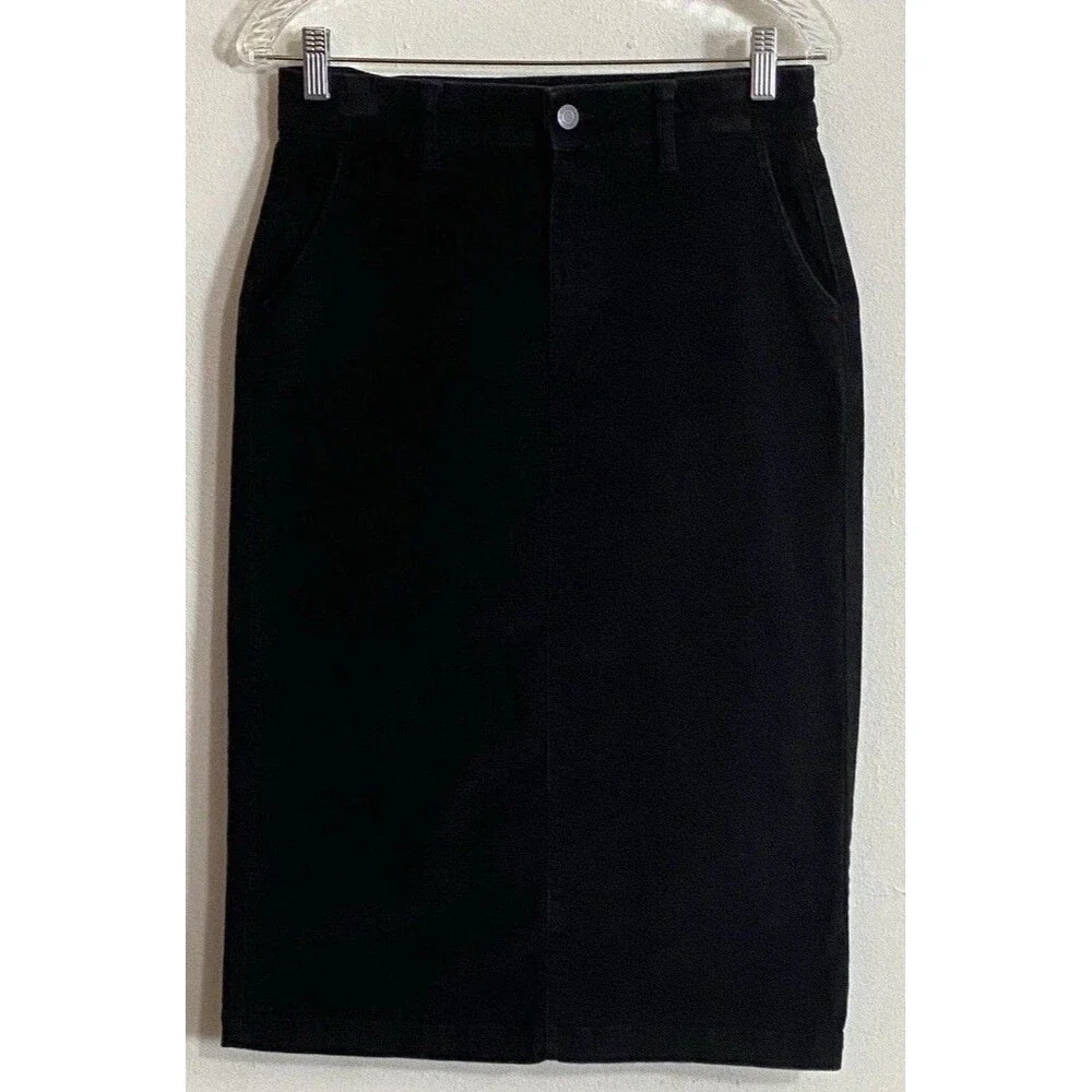 Time & Tru Black Corduroy Midi Skirt Size 4 Dark Academia Goth Romantic Grunge